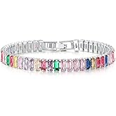 CiNily Adjustable Tennis Bracelets for Women Teen Girls Rainbow Cubic Zirconia Bracelet 14K White Gold Plated Hypoallergenic Slider Bracelet Jewelry Gift