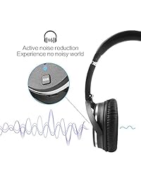 Auriculares Bluetooth con cancelación de ruido activo, auriculares de alta fidelidad con graves profundos inalámbricos con micrófono, auriculares giratorios de 90 °, ajuste de diadema, almohadillas suaves para viajes, trabajo, TV, teléfono