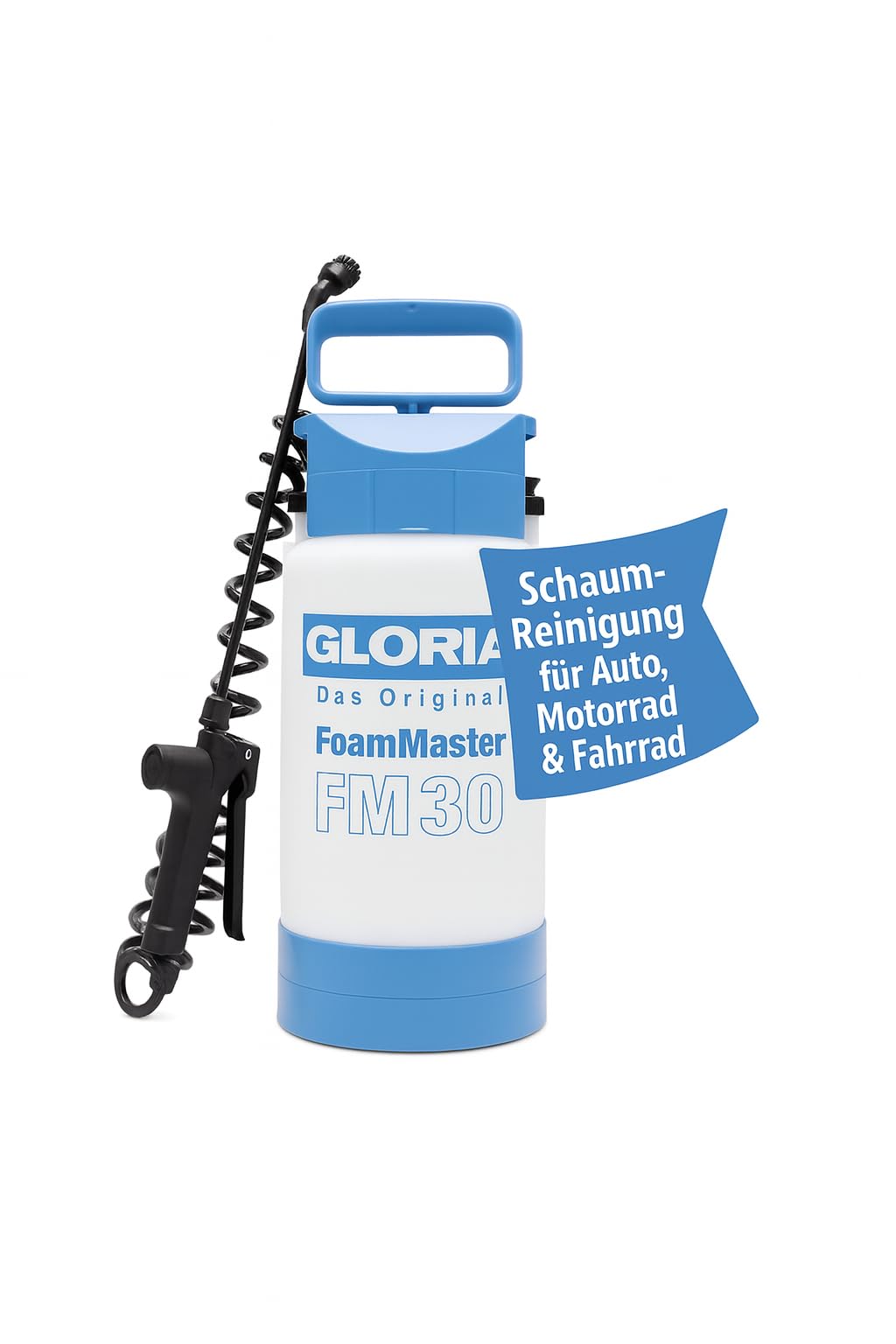 GLORIA FoamMaster FM 30 | 3 Litre Foam Sprayer/Foam Generator | Pressure Sprayer for Vehicle Cleaning | Exchangeable Foam Cartridges | 2 m Spiral Hose