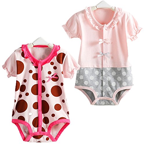 Monvecle Unisex Baby Two-Pack Short Sleeve Onesie Cotton Bodysuit Duck/Banana 6M