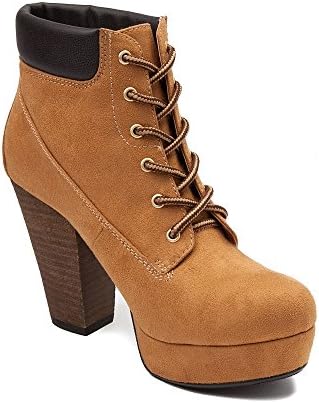 Shi Shi La Rain Lace Up Padded Stacked Heel Boot (9 US M, Wheat)