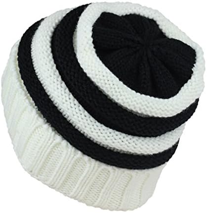 Sven Home Soft Slouchy Beanies Knit Warm Winter Unisex Cap Thick Women's Men Hat (White/Black)