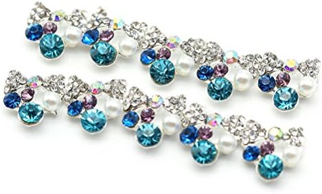 So Beauty 10pcs Alloy 3D Rhinestone Bow Tie Pearl Art Tips Slice DIY Decoration Silver and Lake Blue