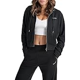 DKNY womens Studded Logo Full Zip Cropped Fleece Hoodi