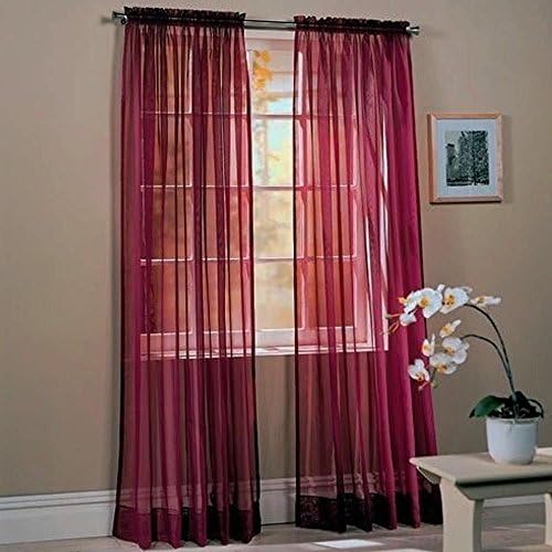 Awad Home Fashion 4 Panels Solid Burgundy Sheer Voile Window Curtain Treatment Drapes 55" X 84"