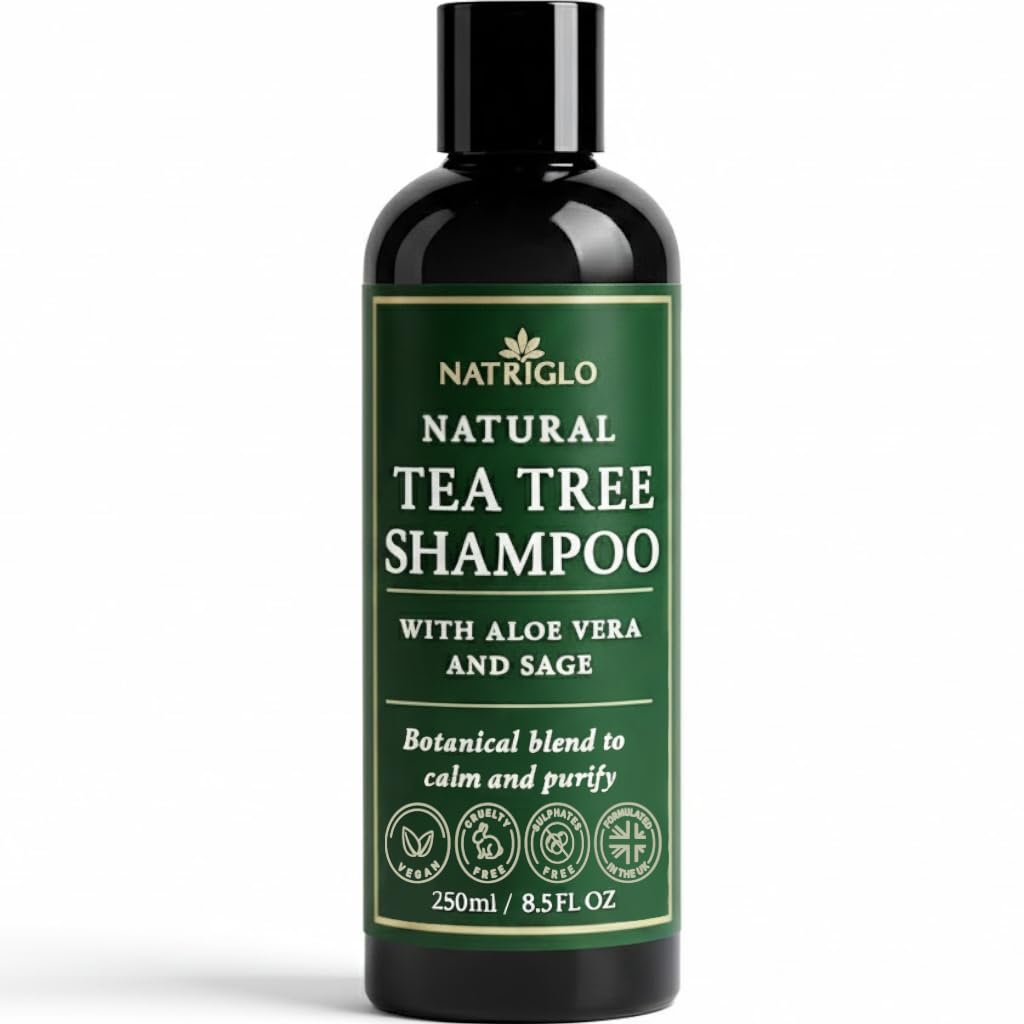 Tea Tree Shampoo for Dry Itchy Scalp – Organic Natural Anti Dandruff Shampoo, Sulfate-Free, Vegan & Cruelty-Free, No SLS or Parabens by NatriGlo