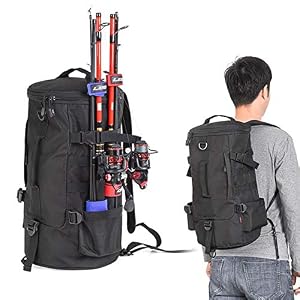 Chirsemey Pêche Sac à Dos, Grand Sac De Rangement Étanche Tackle, Canne à Pêche De Stockage Cylindrique Sac à…
