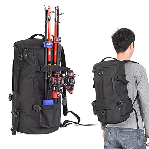 Chirsemey Pêche Sac à Dos, Grand Sac De Rangement Étanche Tackle, Canne à Pêche De Stockage Cylindrique Sac à…