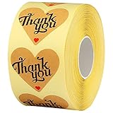Gimars 1.5” 600 Per Roll Super Adhesive Kraft Paper Thank You Stickers Card Label with Love Heart Shape and Red Hearts