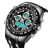 Men Watches Big Face Sports Wrist Watch for Men Waterproof Military Analog Digital Watches with Black Silicone Band