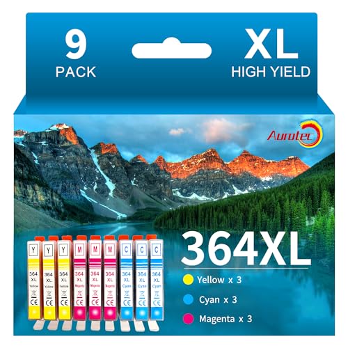 Aurotec 364XL Colour Ink Cartridges Compatible with HP 364 XL 9 Pack | 364xl colour ink compatible with HP Photosmart 5520 5510 5522 5525 6510 6520 7520 Officejet 4620 4622 Deskjet 3520 3070A