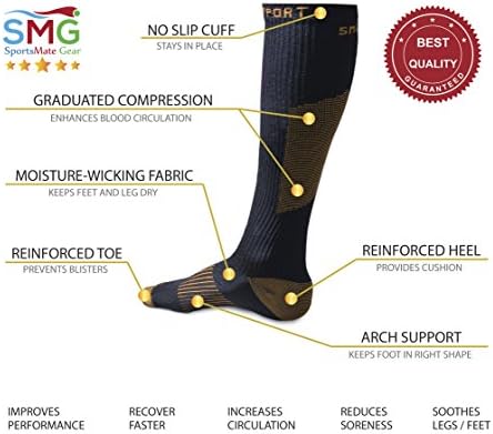 SMG Copper Support Long Knee-High Anti-Fatigue and Recovery Copper Infused Compression Socks Prevents Swelling and Varicose Veins -Unisex-Pair
