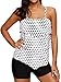 Dearlove Summer Women Retro Polka Dot Ruffle Halter Padded Tankini Top Two Piece Swimsuit With Swim Shorts Swimwear White Black L 12 14