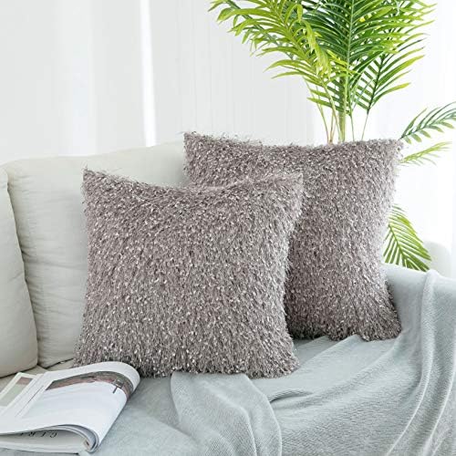 UGASA Decorative Square Throw Pillow Covers Set Tassels/Velvet Cushion Case Sofa/Bedroom/Car, Set of 2, 20x20 Inch, Deauville Mauve