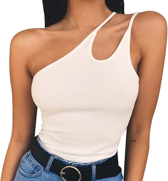 Tuduz Tops Damen Sommer Bauchfrei Crop Top Unregelmassiger Schultergurt Tragershirt Weste Armellos Backless Oberteil Einfarbig Amazon De Bekleidung