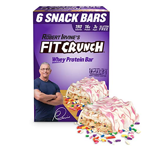FITCRUNCH Snack Size Protein Bars | Designed by Robert Irvine | World’s Only 6-Layer Baked Bar | Just 3g of Sugar & Soft Cake Core (6 Snack Size Bars, Birthday Cake)