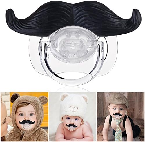 ZINKODA Funny Cute Moustache Style Baby Boy Girl Infant Pacifier Soother Teether Orthodontic Dummy Beard Nipple (Black+Transparent)