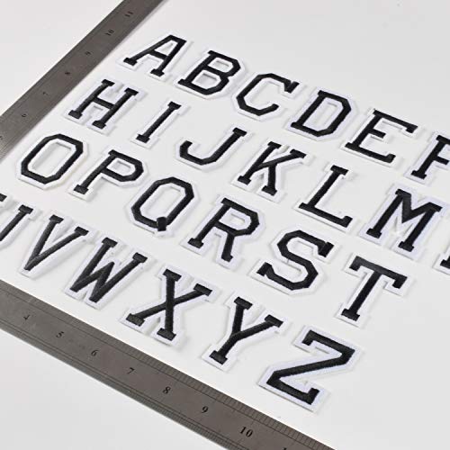 26pcs Black Letter Iron on Patches, DIY Name Sew on Appliques Embroidered A-Z Letters Patch for Clothes Dress Plant Hat Jeans Flowers Applique Accessory