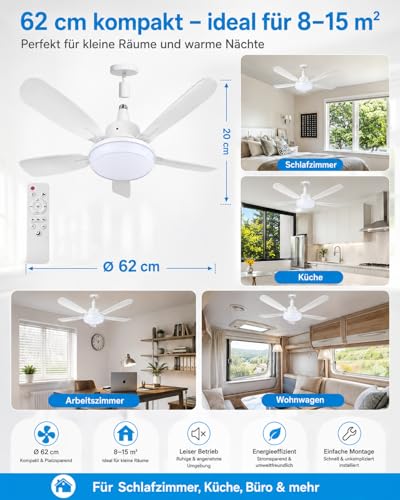 WRMING Ceiling Fan with Light, 62 cm Silent Ceiling Fan 25dB with Remote Control, 3 Speed, 3000/4000/6000K, Chandelier E27 Socket, 2/4H Timer, for Bedroom, Kitchen, Living Room