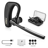 Bluetooth Headset, Handsfree Bluetooth 4.1 Headset Earphone for Business Trucker, Wireless Headphone Bluetooth Earpiece Compatible for iPhone Android Cellphone (Black-K10)
