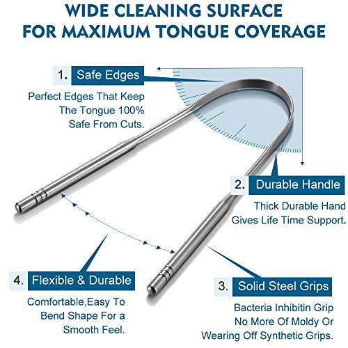 Tounge Scraper Cleaner, 2-Pack Stainless Steel Tongue Cleaner Silver Tongue Scarper