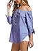 Style Dome Womens Off The Shoulder Stripe Tops Summer Casual Sexy Slit 3/4 Sleeve Tie Cuff Blouses Dark Blue 2XL