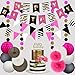 Hot Pink and Black Birthday Decorations for Women, Hot Pink and Black Party Decorations - Happy Birthday Banner Garland, Paper Decor, Balloons, Cake Topper, Sash and More