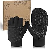 RIGWARL Winter Fingerless Gloves for Men Women, Warm Convertible Running Mittens with Flip Top for Hiking Photograph Driving