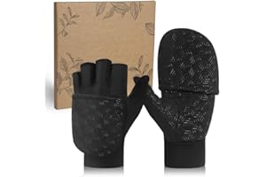 RIGWARL Winter Fingerless Gloves for Men Women, Warm Convertible Running Mittens with Flip Top for Hiking Photograph Driving