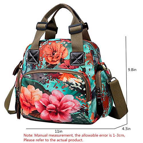 Womens Nylon Crossbody Bag Fashion Flower Printing Shoulder Purse Leisure Travel Bag Handbags Multi Purpose Mummy Backpack
