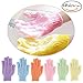 Shower Gloves Exfoliating Scrub 6pcs (3 Pairs), Bathroom Nylon Stretch Body Wash Bath Loofah Gloves to Remove Dead Skin Cells & Massage Skin for Women Kids Dry Oily Rough Skin (M Size)