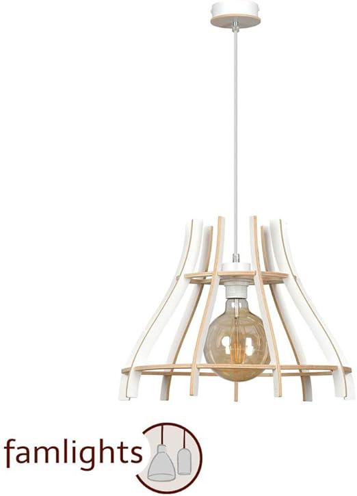 Famlights Pendelleuchte Lukas Aus Holz In Weiss Hangeleuchte Edel Esszimmer Leuchte Wohnzimmer Leuchte Industriell Holzleuchte Deckenlampe Deckenbeleuchtung Schlafzimmer Lampe Zimmerleuchte E27 Amazon De Beleuchtung