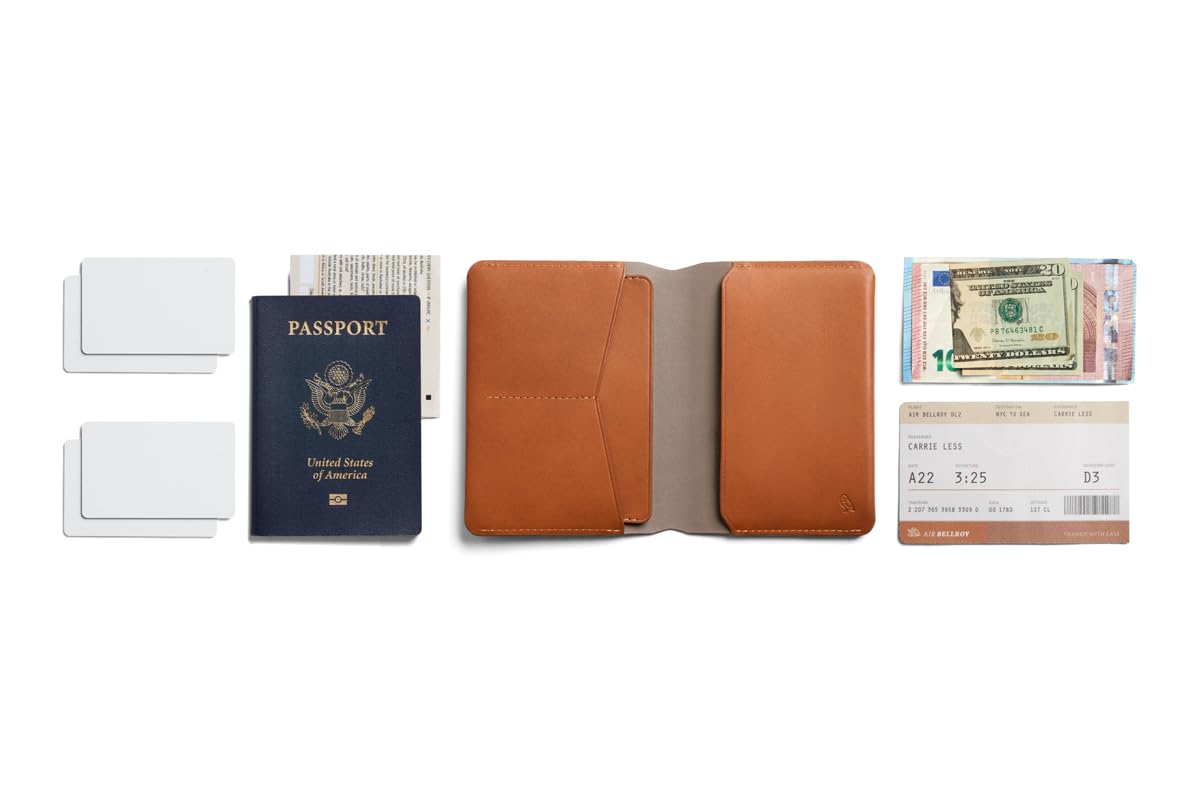 Bellroy Passport Cover (slimline travel wallet/pouch with card slots and space for cash plus travel documents) - Caramel