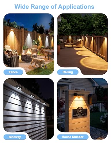 JOFIOS Fence Lights Solar Powered with Remote, 9 Fixed Colors 12 Modes, Solar Fence Lights Outdoor Waterproof, Warm/Cool White, RGB LED Deck Lights for Step/Yard/Railing/Balcony/Patio/Outside, 8 Pack