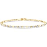 2mm Tennis Bracelet for Women Classic Baguette cut Lab Created Moissanite Stacking Dainty Bracelets in 18K Gold Plated Jewelry Gift for Her