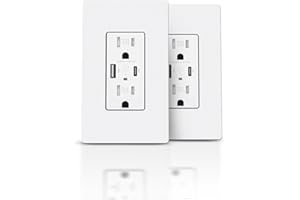 TOPELER Wall Outlet with 30W PD 3.0 USB C Ports, 15Amp Duplex USB Wall Outlets Tamper Resistant Type A & C Outlet Charger, Electrical Outlet with Screwless Wall Plate, UL Listed, White, 2Pack