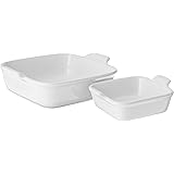 Le Creuset Stoneware Heritage Set of 2 Square Dishes , Small - 18 oz. & Medium - 2 qt., White