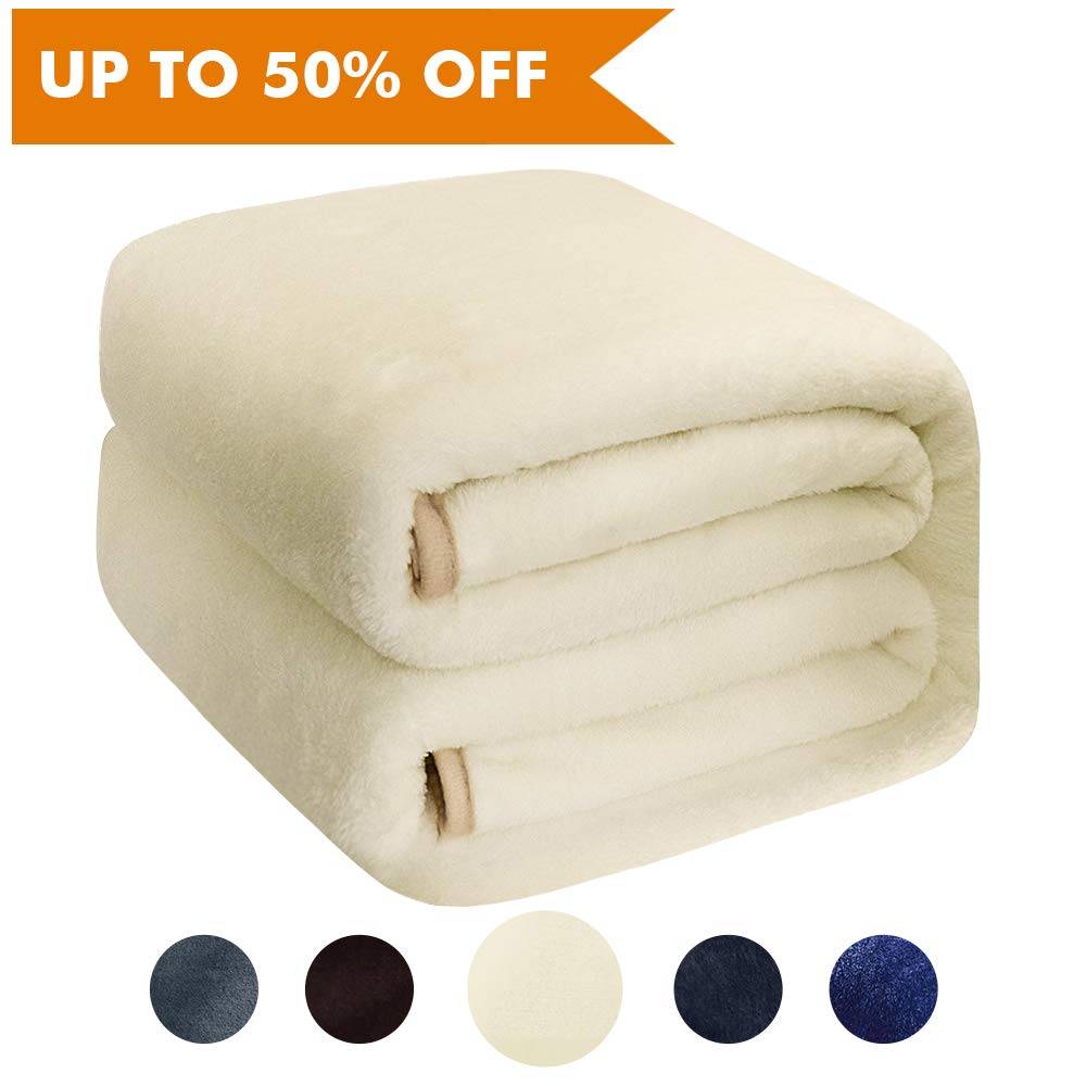Asmork Flannel Luxury Blanket Ultra Soft Lightweight Thermal Bed Blankets Warm Fuzzy Plush Throw Blanket for Travel Couch Sofa (Ivory, Queen (90\