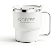 Kilimazart 12 oz Insulated Coffee Mug with Lid and Handle, Double Wall Vacuum Insulated, Stainless Steel, Travel Cup for Hot or Cold Drinks