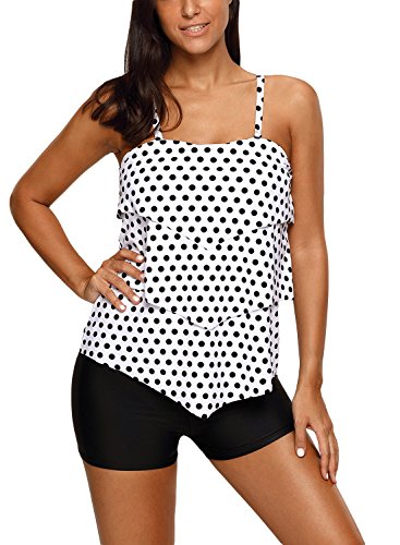 Polka Dot Print Spaghetti Strap Tankini Set
