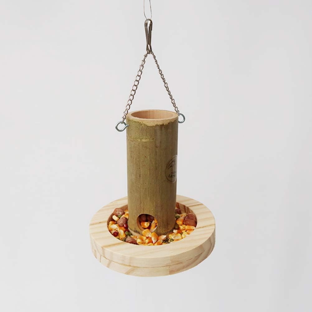 Yardwe Bird Feeder Hanging Wooden Bamboo Bird Feeder Parrot Feeder