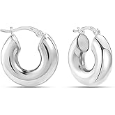 LeCalla Chunky Earrings Steling Silver Hoops Earrings for Women | 925 Sterling Silver Hoop Earring | Lightweight Thick Click-Top Hoop Earrings