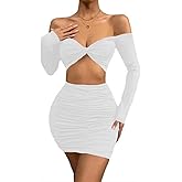 AZ thriving Womens Off the Shoulder Sexy Club Ruched Night Dress 2 Piece Outfit for Women Going Out Clubbing Dresses