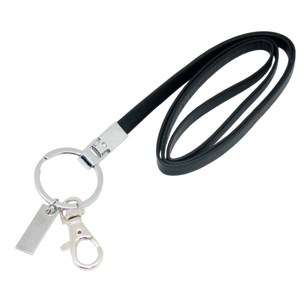 PU Leather Neck Lanyard Strap: Boshiho Office Flat Lanyard Neck Unisex with Strong Metal Clip and Keyring for Keys Card Holder ID Badge Holder USB(Black)