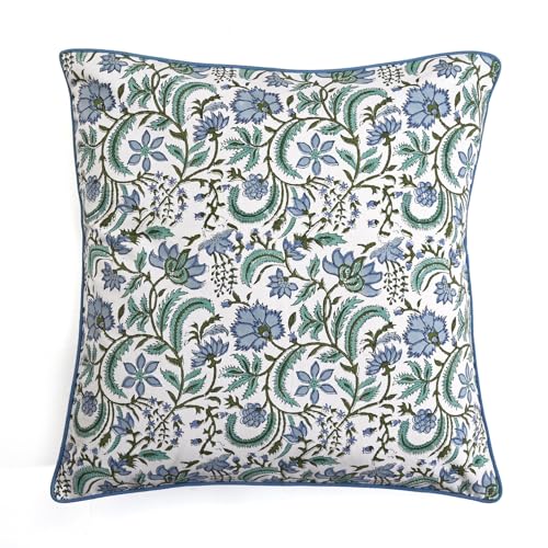 Ridhi Block Print Columbia Blue Pillow Cover