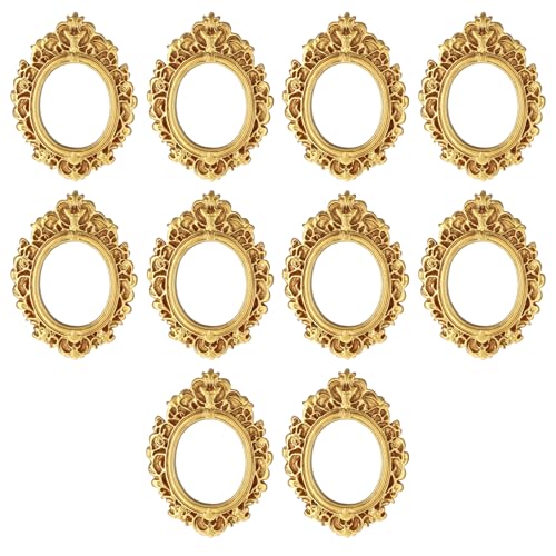 10Pcs Mini Vintage Resin Picture Frames Small Baroque Antique Resin Oval Jewelry Frame Tiny Picture Frames for DIY Jewelry Display Holiday Party Wedding Decoration