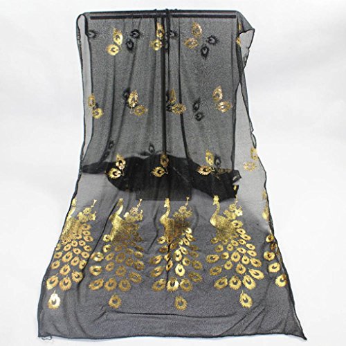 Bolayu Sexy Women Lady Multi-color Peacock Flower Scarf Long Soft Wrap Shawl Stole Pashmina Shawl (Black)