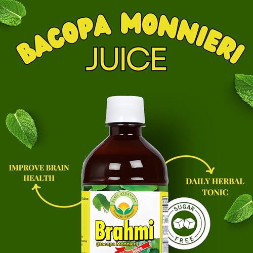 BASIC AYURVEDA Bacopa Monnieri Juice (Brahmi)– 16.23 Fl Oz (480ml) | First Press Virgin Juice | Natural Brain & Memory Support | Herbal Tonic for Focus, Clarity & Wellness | No Sugar, Non-GMO