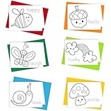 Coloring Cards: Happy Go Lucky Stationery Set - Greeting Cards for Kids to Color Designed for Children to Practice Letter Writing - 100% Recycled Note Cards with Envelopes - Blank Inside - Made in USA