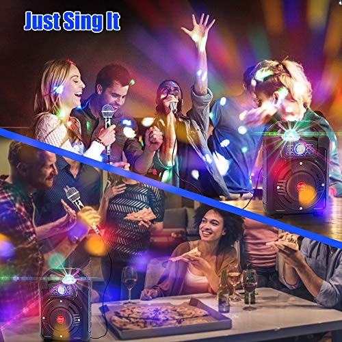 Portable PA Speaker System Wireless Bluetooth Karaoke Machine Rechargeable Speaker Toys for Kids & Adults,with Disco Ball, Wired Microphone